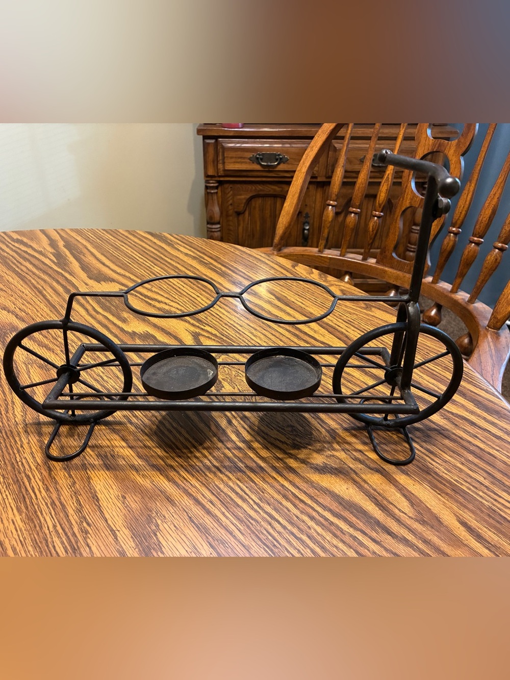 wrought iron tandem bicycle tabletop candle holder decor piece 16” x 9.5”
